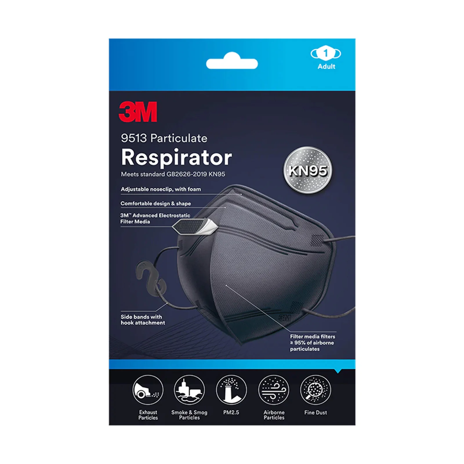 3M Respirator Kn95 Black 1pcs/pack