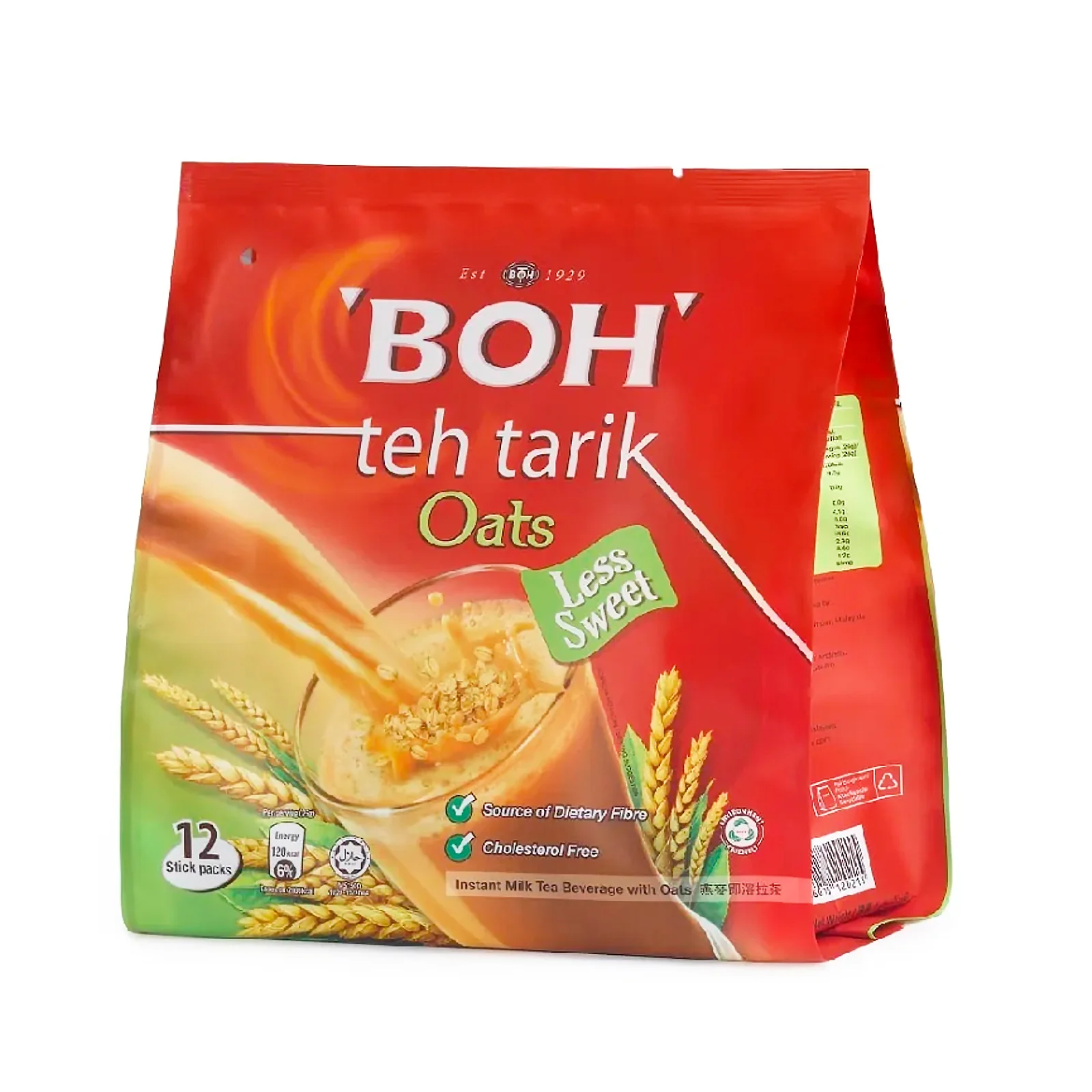 Boh Teh Tarik Kurang Manis Oats Instant Drink 26g x 12 - Image 2