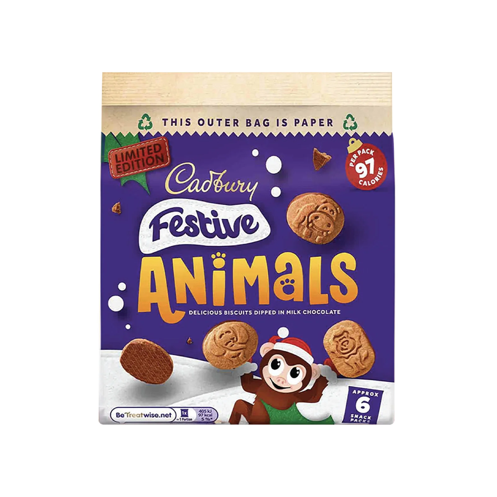 Cadbury Festive Animals Biscuits 19.9g x 6 - Image 2