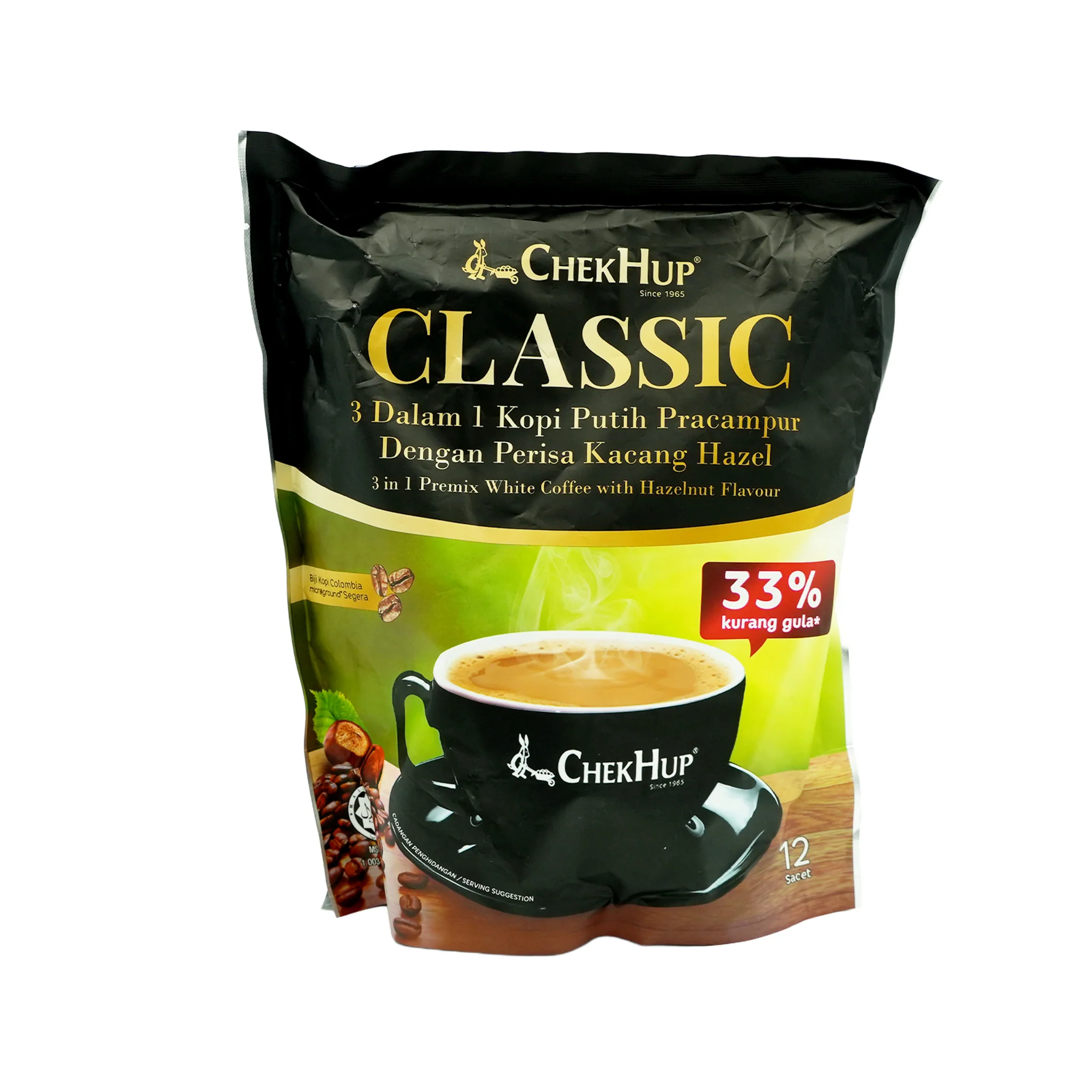 Chek Hup Classic 3 in 1 Premix White Coffee with Hazelnut Flavour 12pcs - Image 2