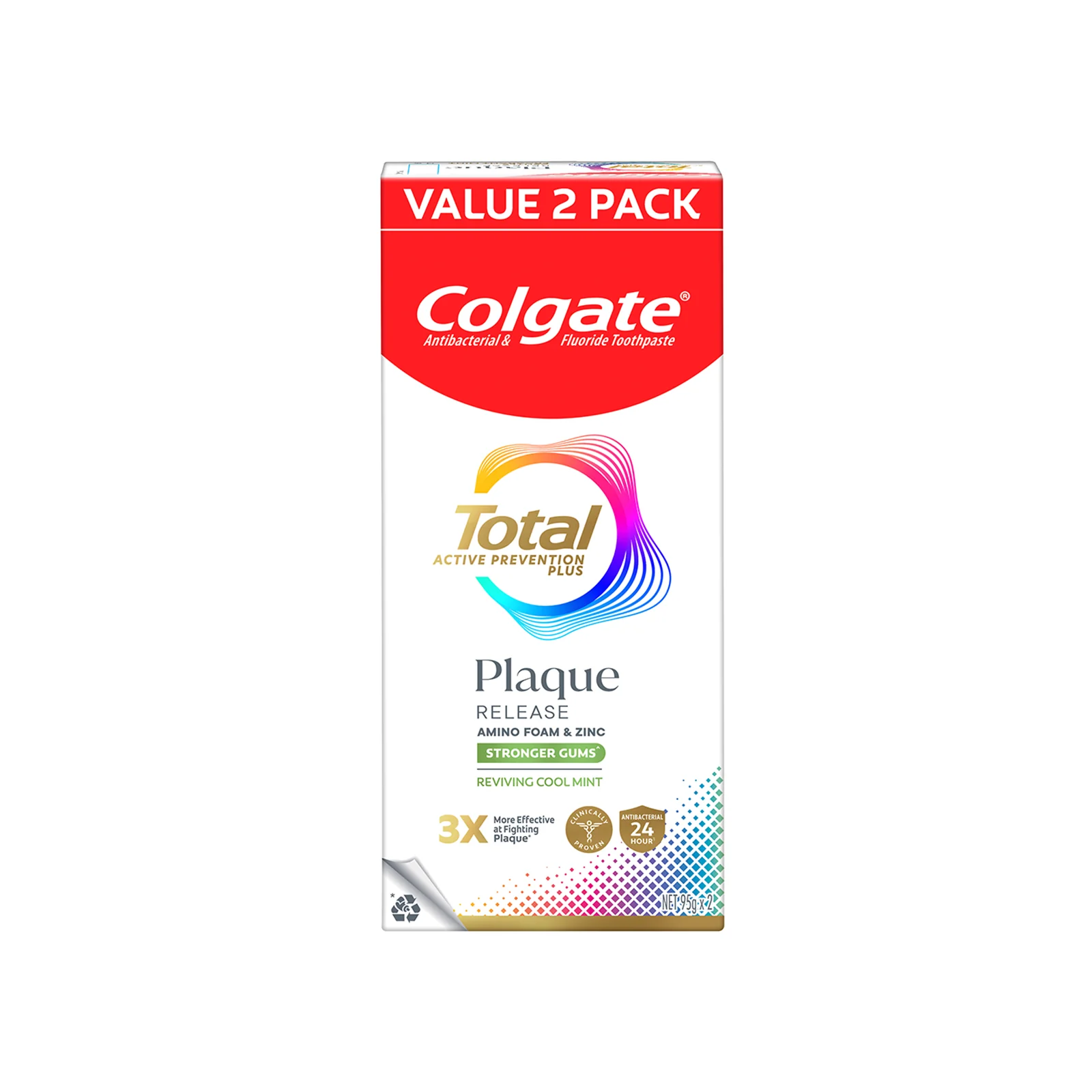 Colgate Total Plaque Release Reviving Cool Mint Toothpaste 95g x 2 - Image 2