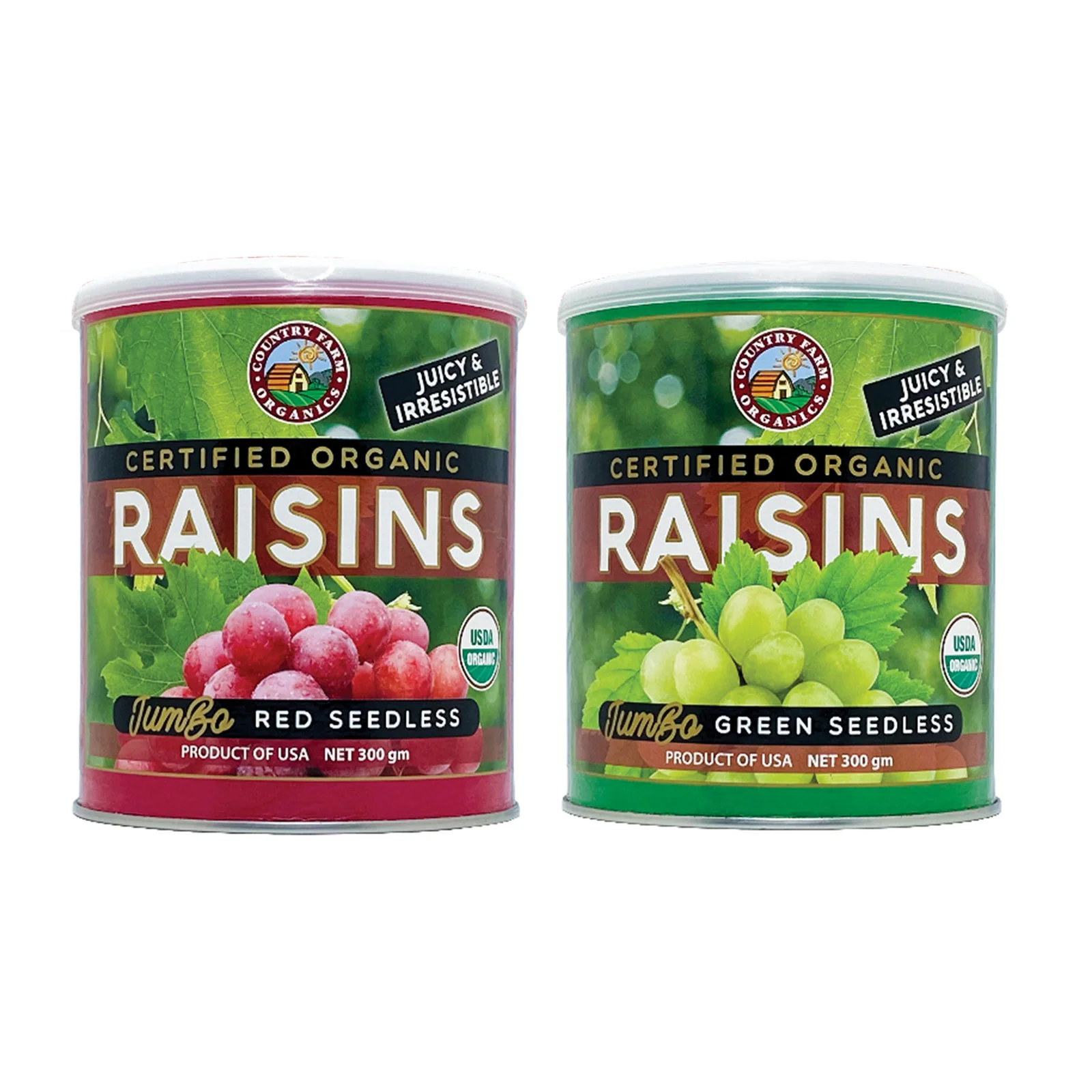 Country Farm Organics Jumbo Size Certified Organic Red and Green Seedless Raisins Twin Pack 300g x 2 - Image 2