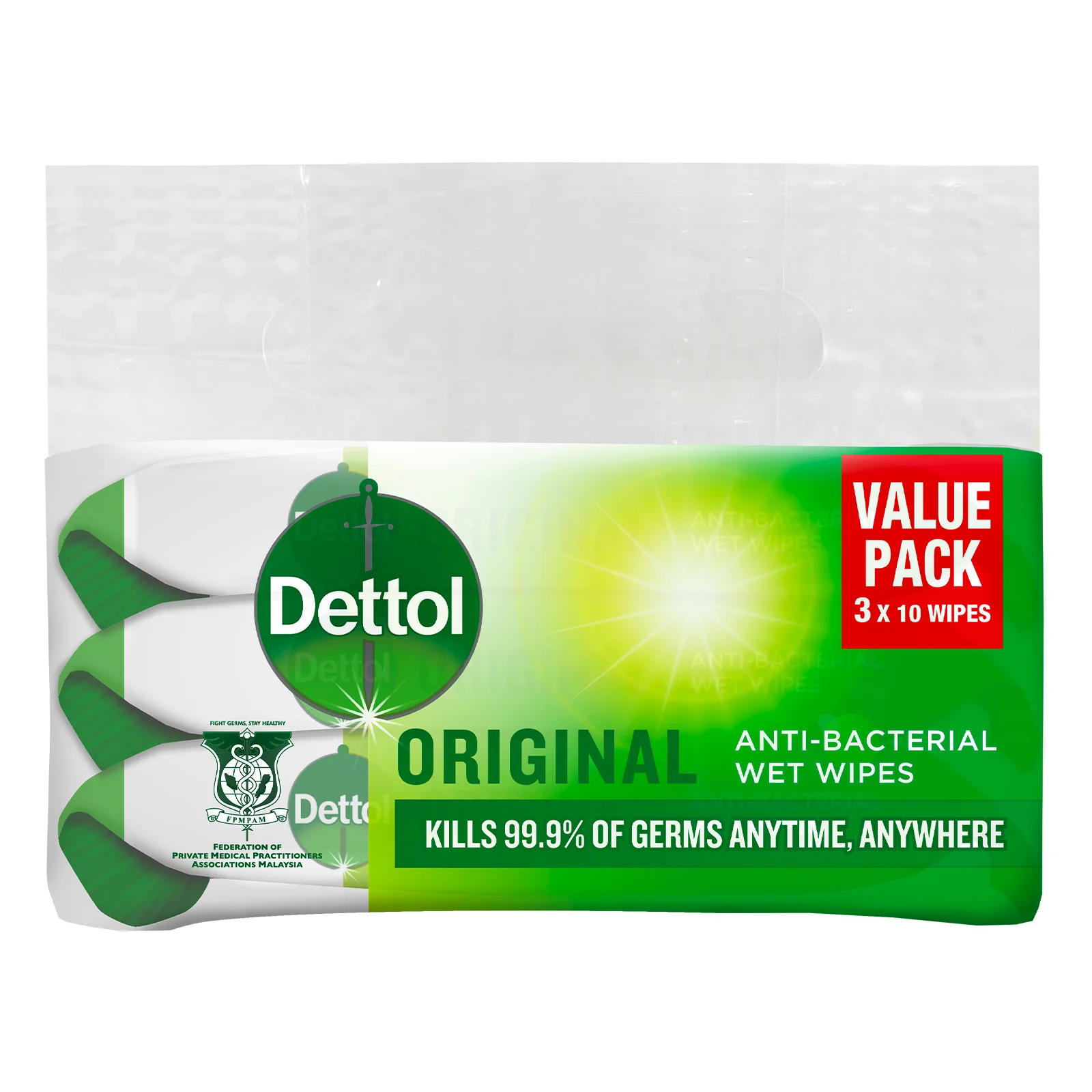 Dettol Antibacterial Wipes Original Value Pack 10pcs/pack x 3 - Image 2