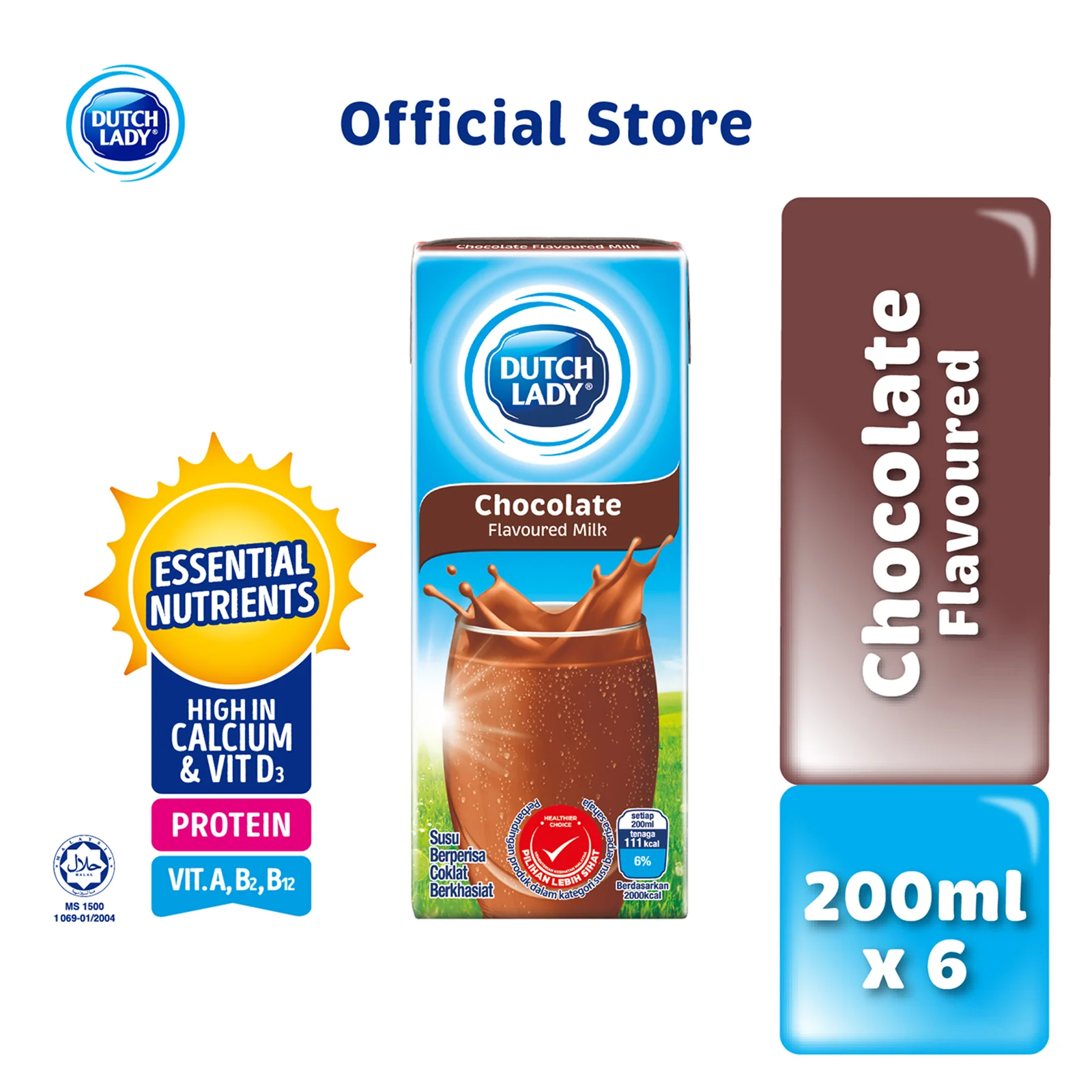 Dutch Lady UHT Milk Chocolate Flavour 200ml x 6 - Image 2