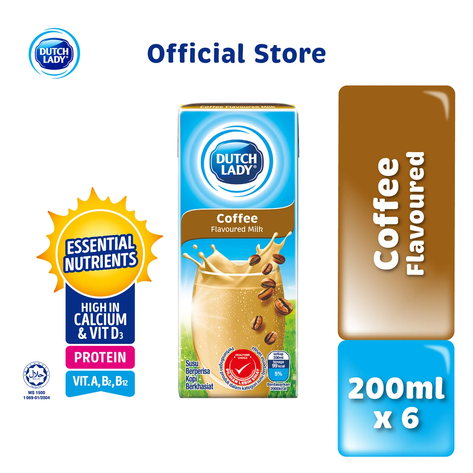 Dutch Lady Pure Farm Coffee UHT Milk 200ml x 6 - Image 2