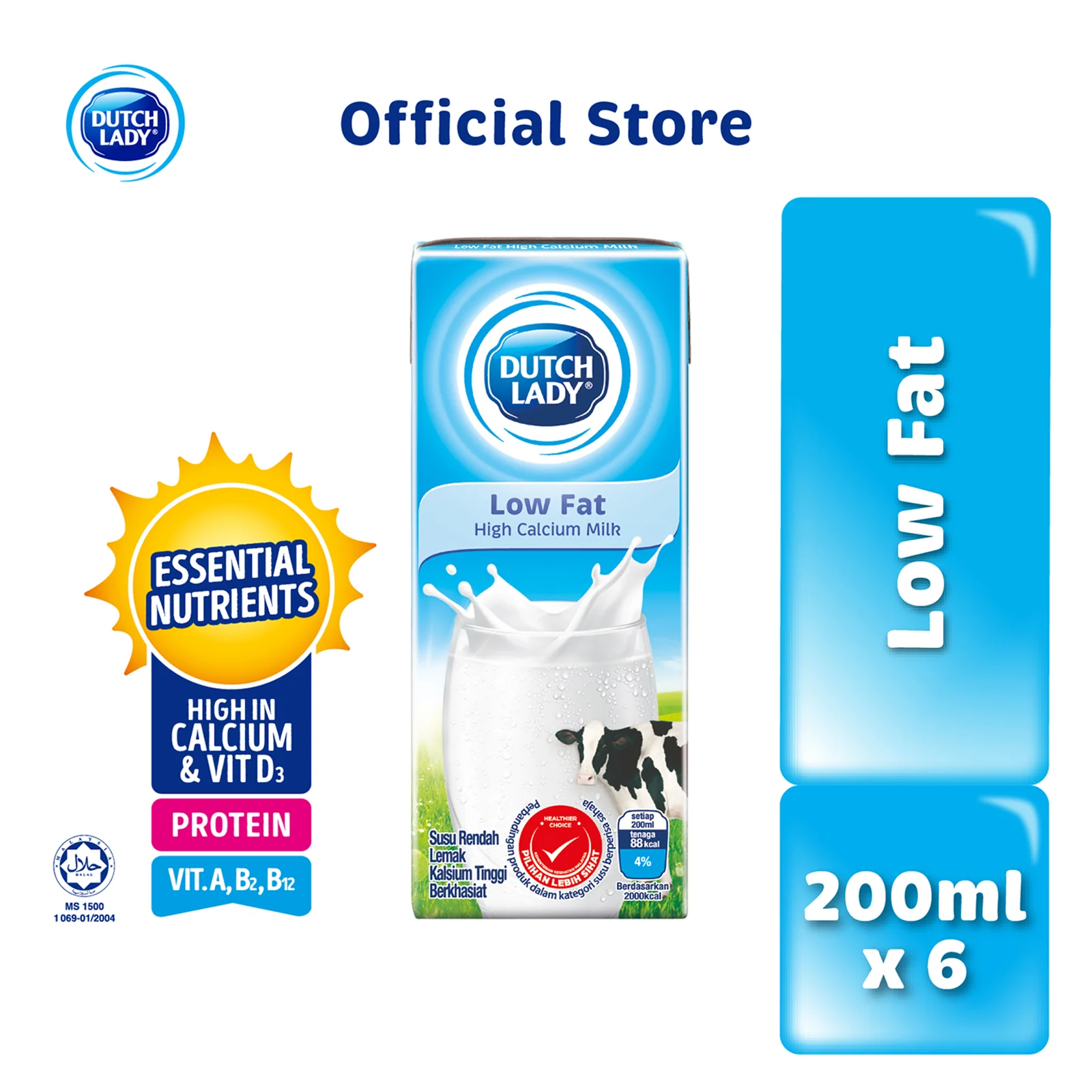 Dutch Lady UHT Low Fat Milk 200ml x 6 - Image 2