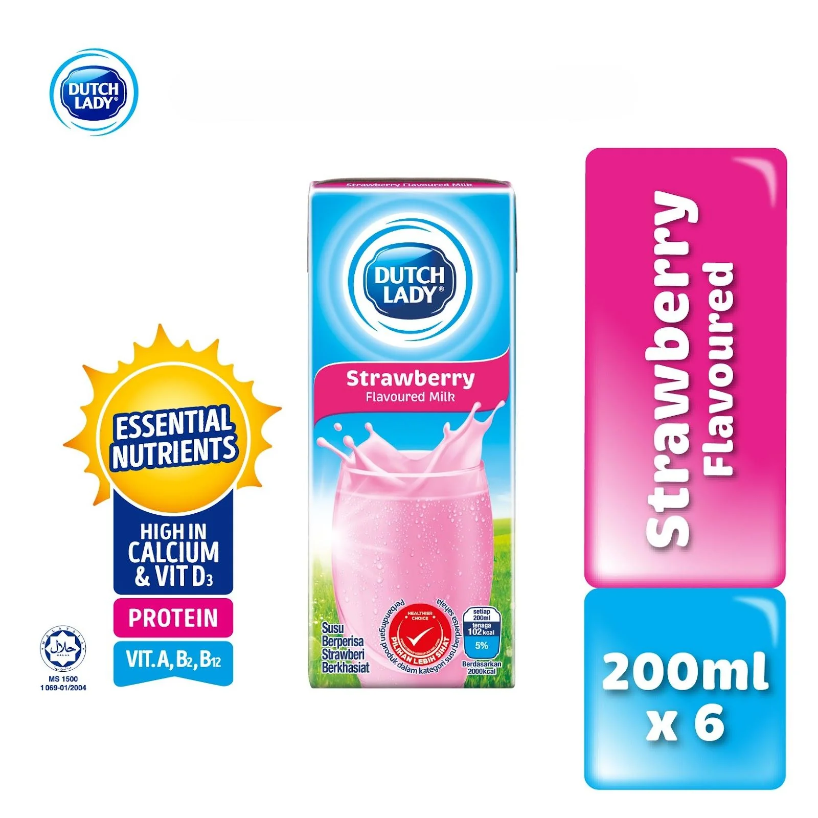Dutch Lady Pure Farm Strawberry UHT Milk 200ml x 6 - Image 2
