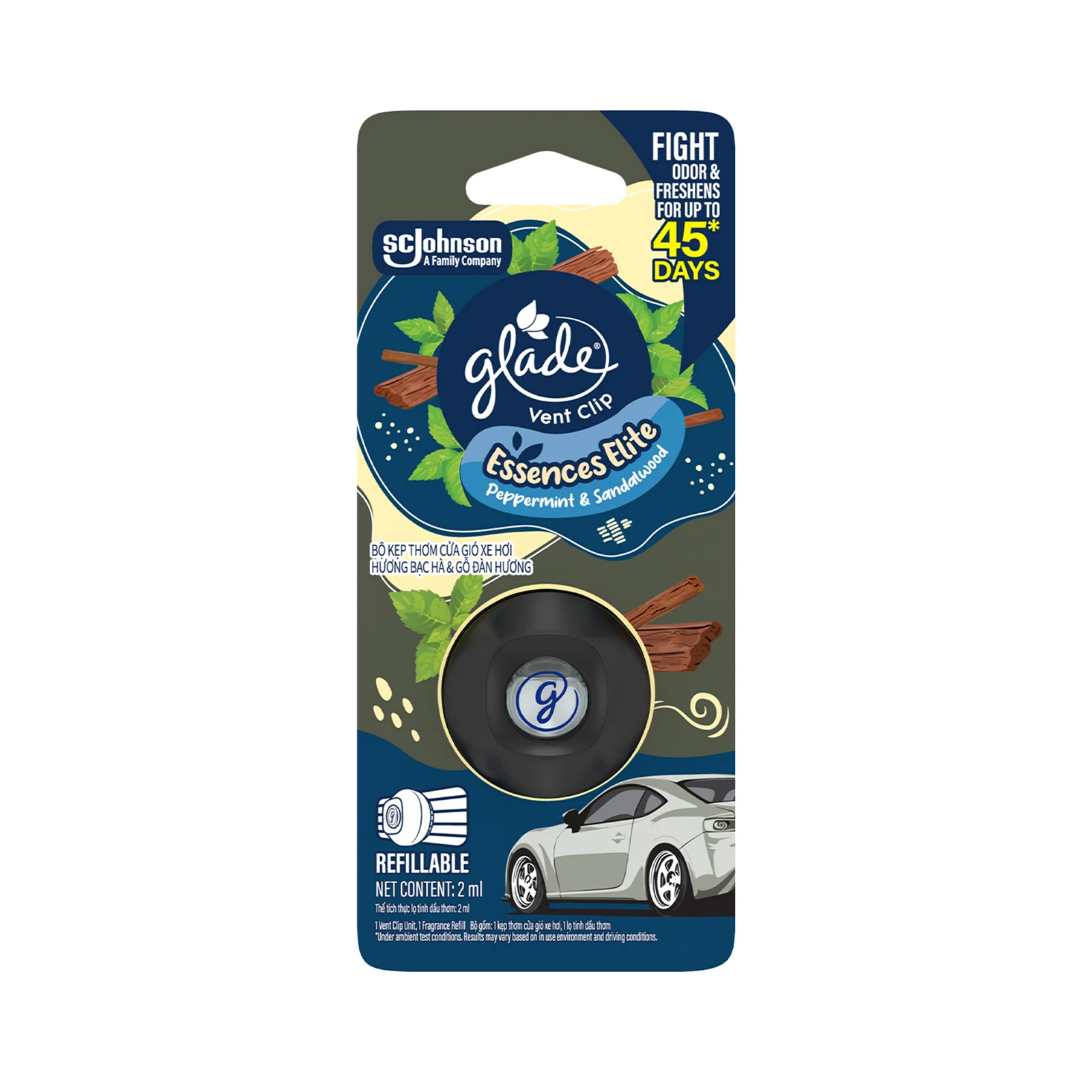 Glade Vent Clip Peppermint and Sandalwood Starter Kit 2ml