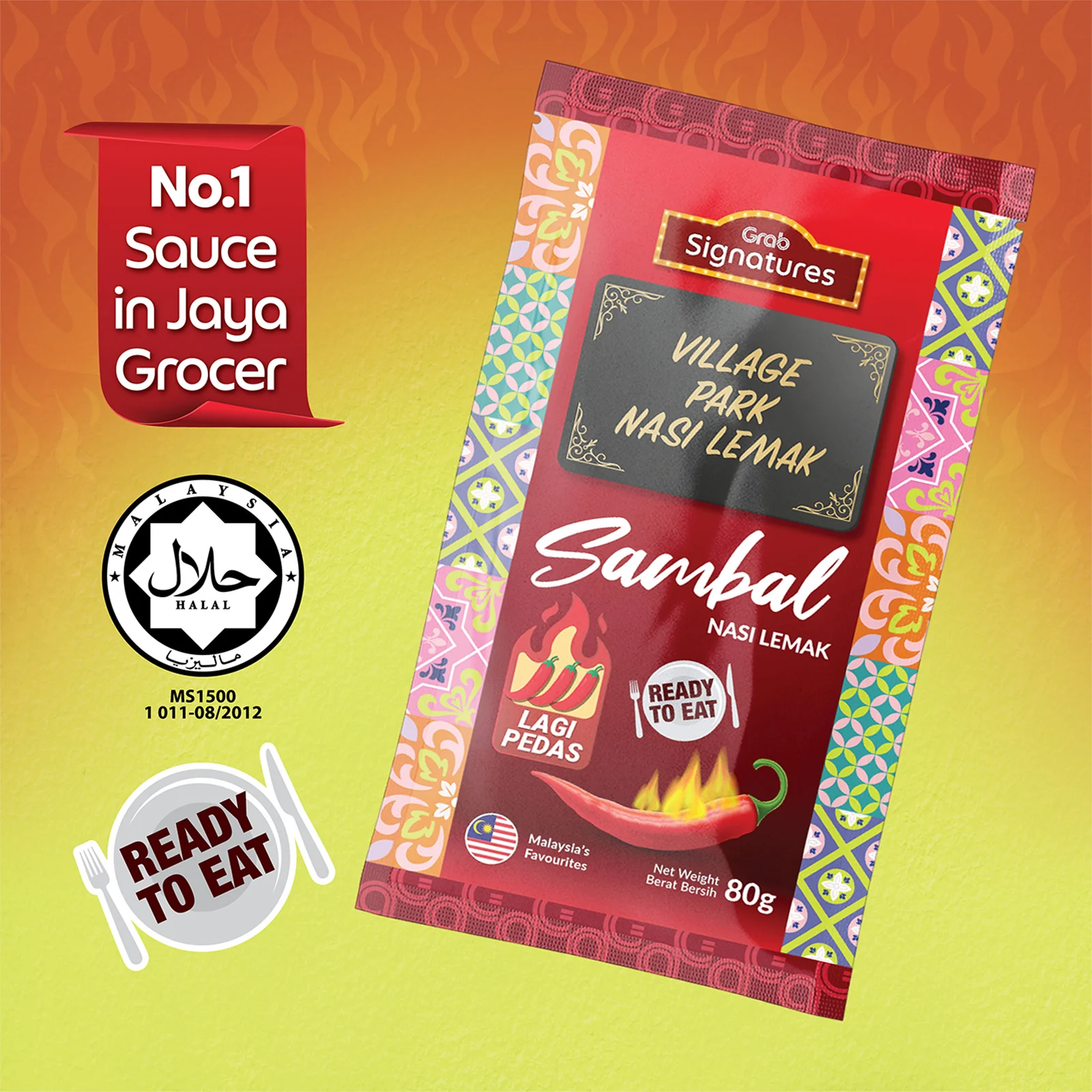 Grab Signatures Village Park Nasi Lemak Lagi Pedas Sambal Sachet 80g - Image 3