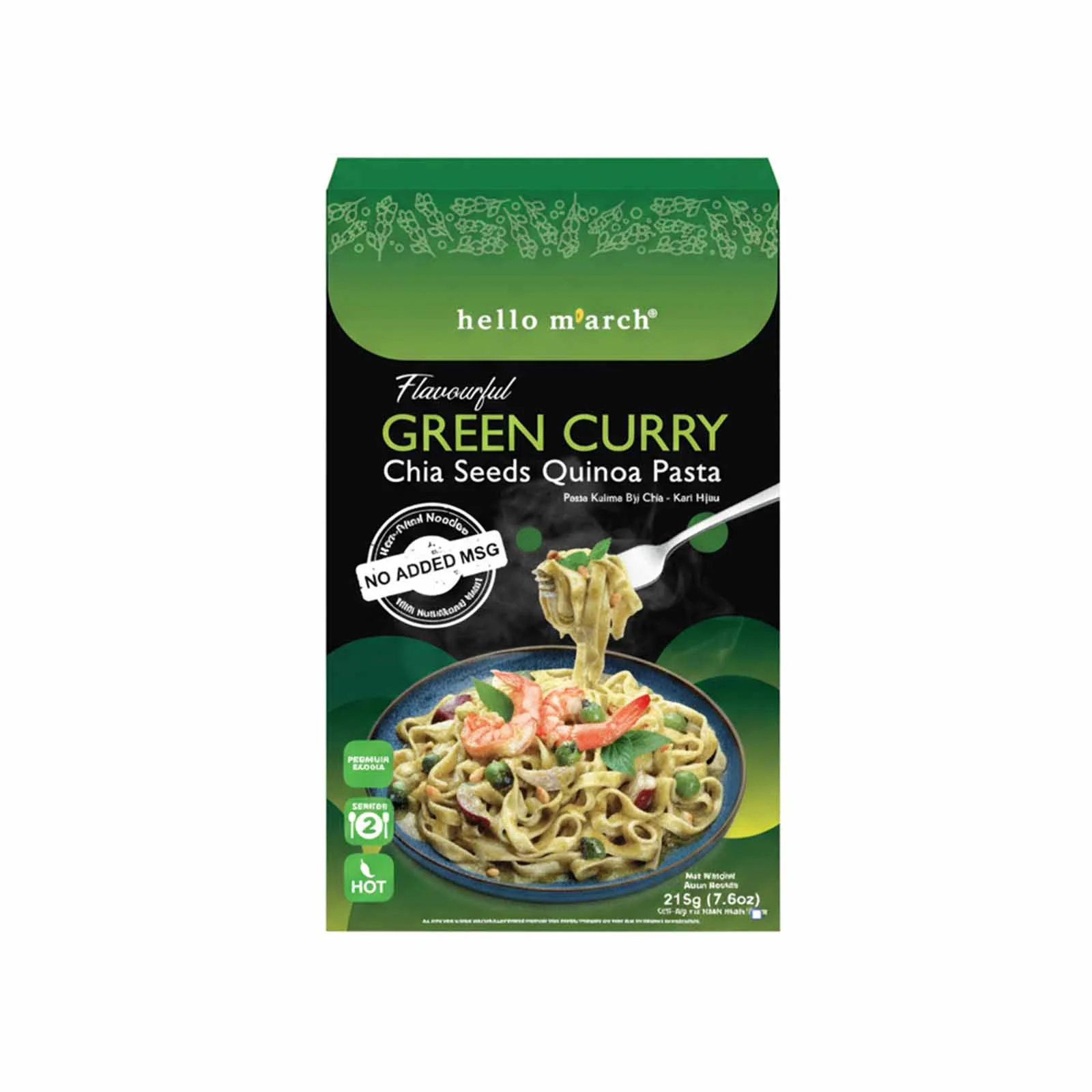 Hello M'arch Flavourful Green Curry Chia Seeds Quinoa Pasta 215g