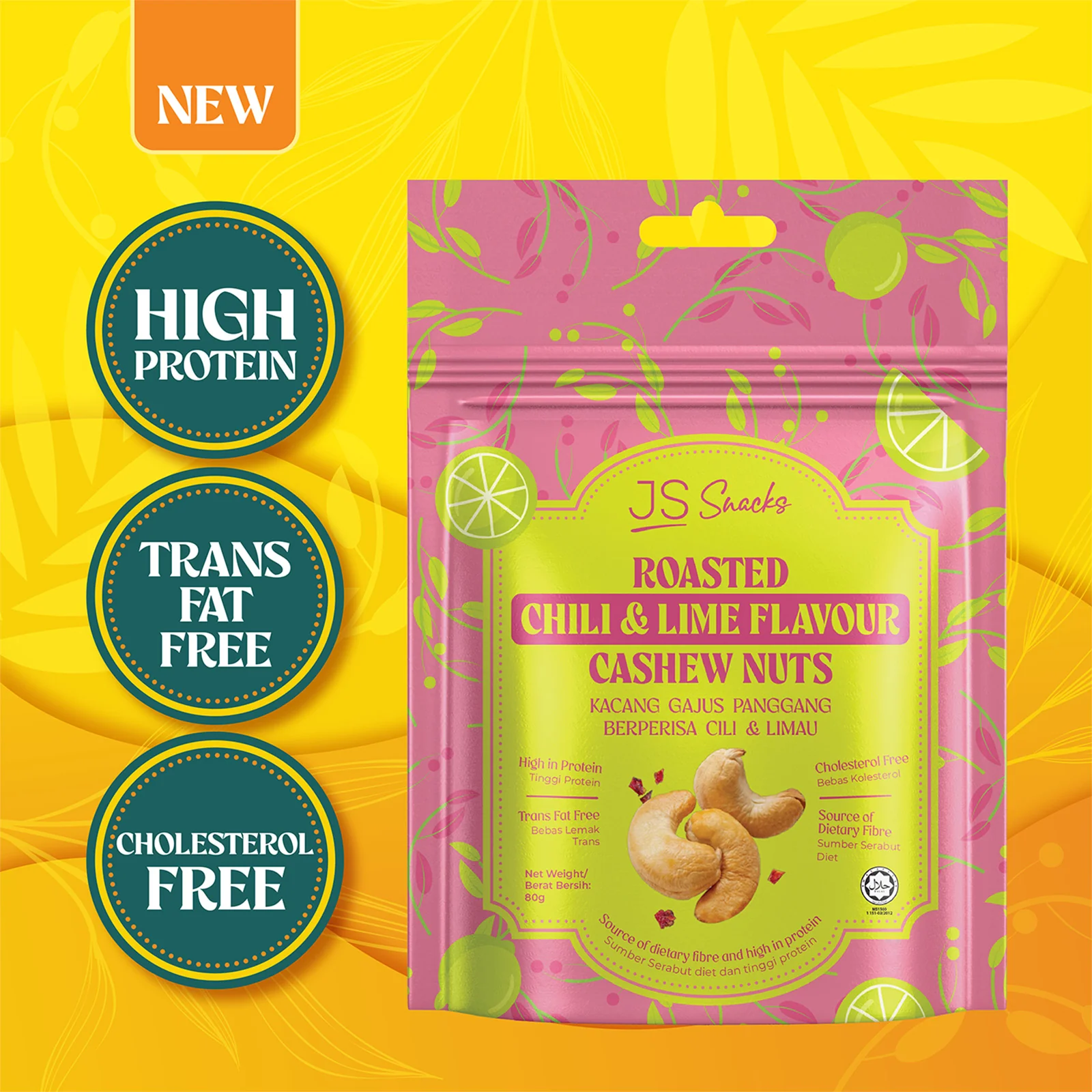 JS Snacks Chili and Lime Flavoured Cashew Nuts 80g - Image 2