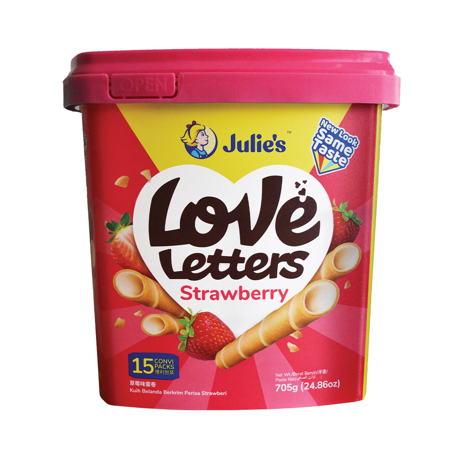 Julie's Love Letters Biscuit Wafers with Strawberry Cream (Tub) 705g - Image 2