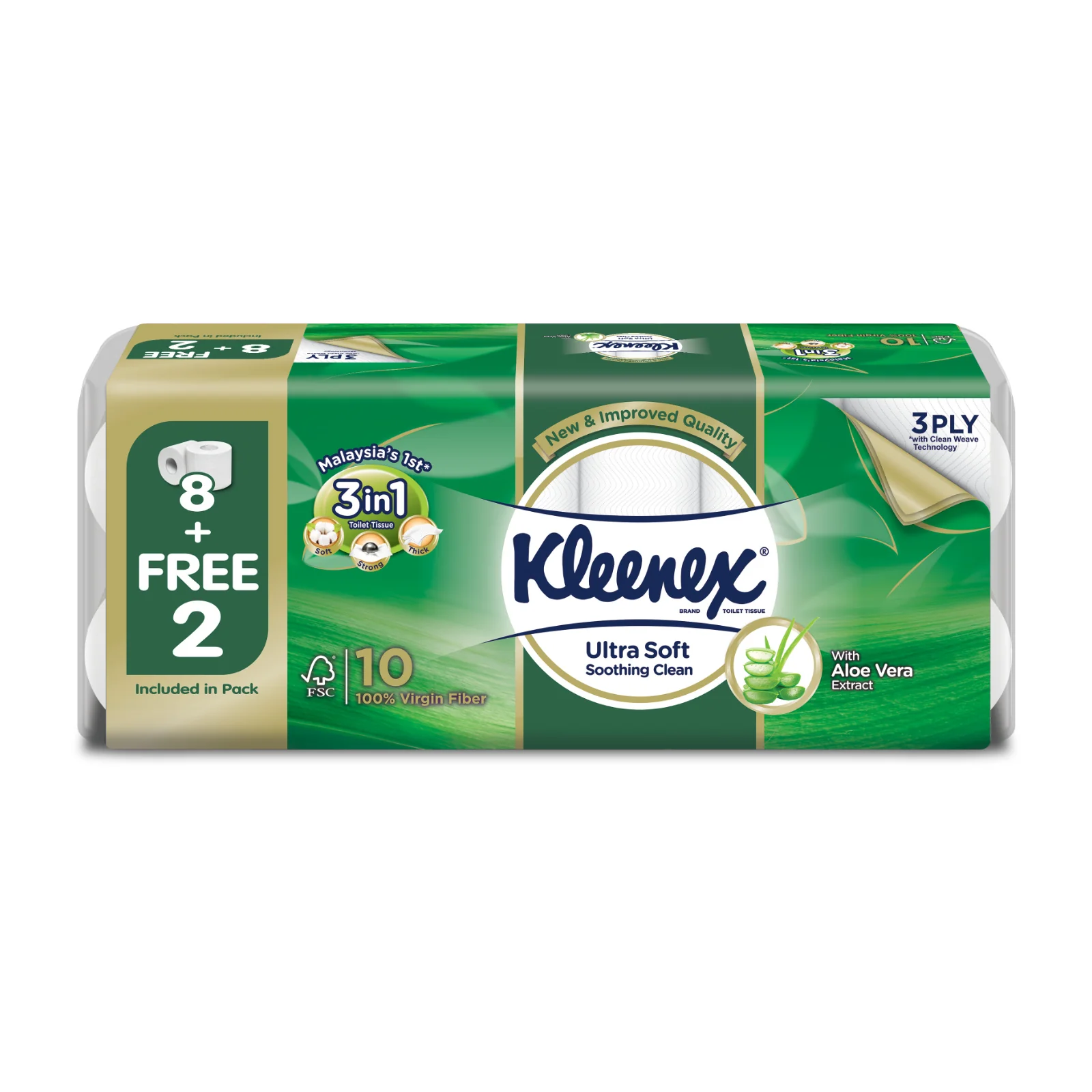 Kleenex Bathroom Clean Care Aloe 8+2 Roll - Image 2