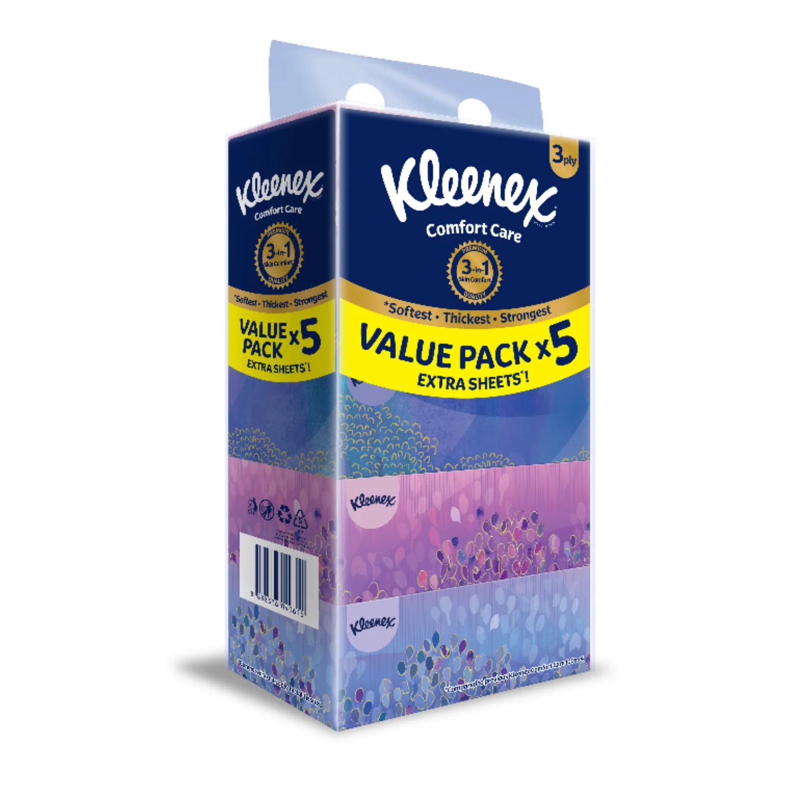 Kleenex Family Box Facial Tissue Natural Gentle Clean 3Ply 90sheets x 5 - Image 2
