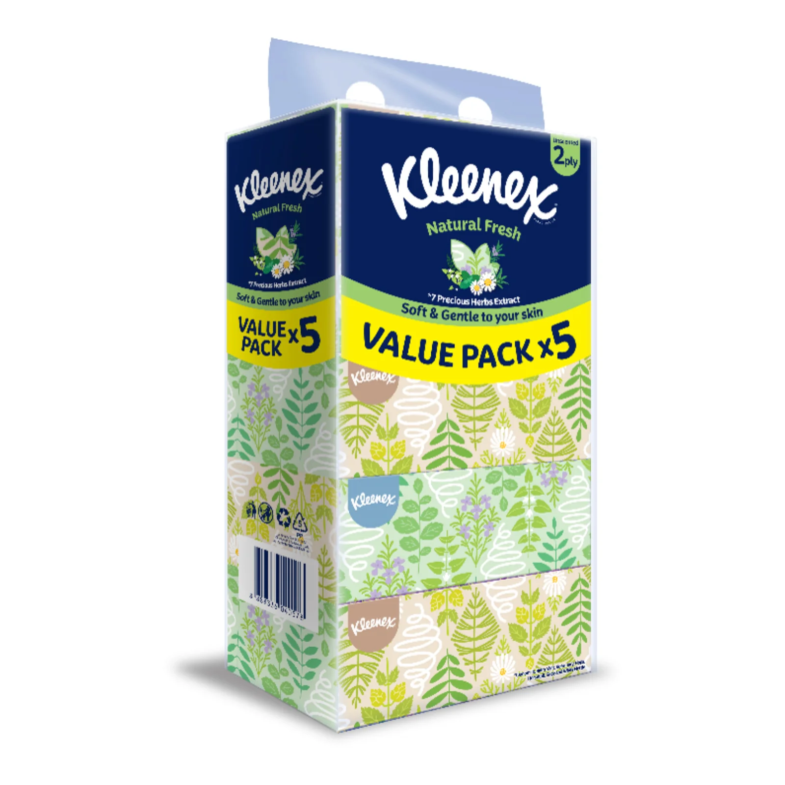 Kleenex Natural Box Facial Tissue 2Ply 120sheets x 5 - Image 2