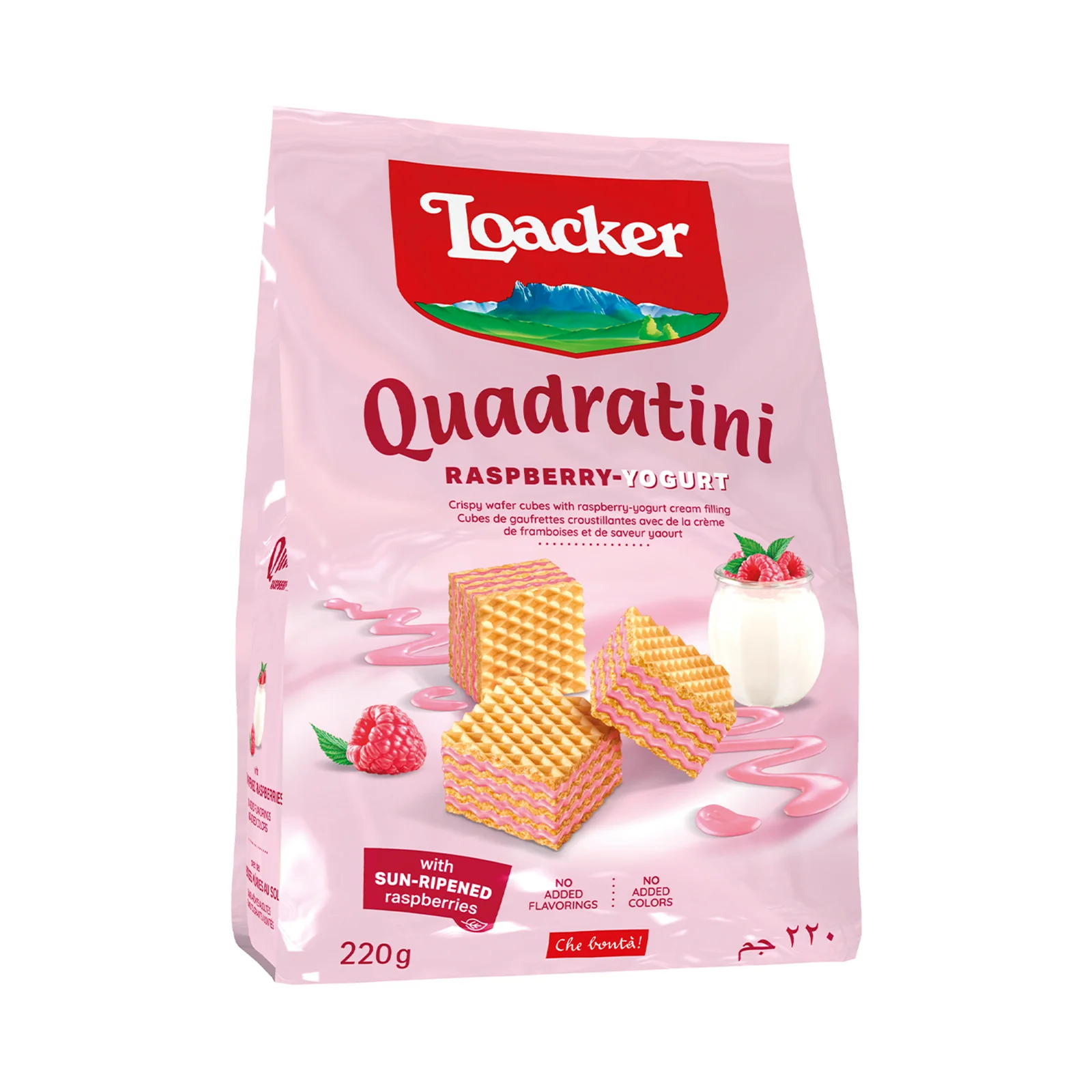 Loacker Quadratini Raspberry Yoghurt Wafer Cookies 220g - Image 2