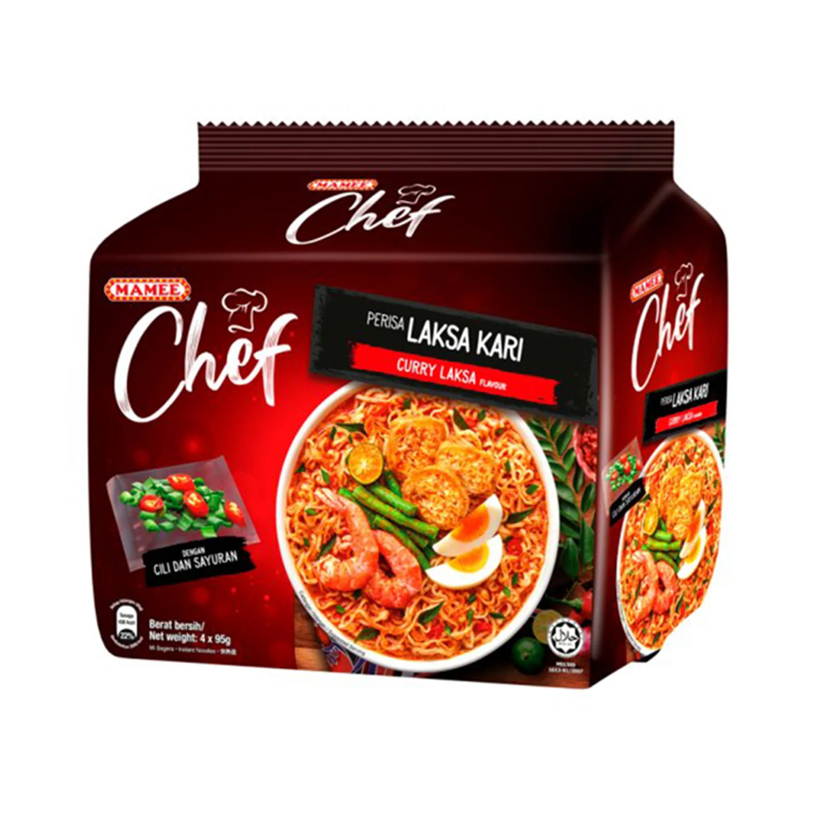 Mamee Chef Curry Laksa Flavour Instant Noodle 89g x 4 - Image 2