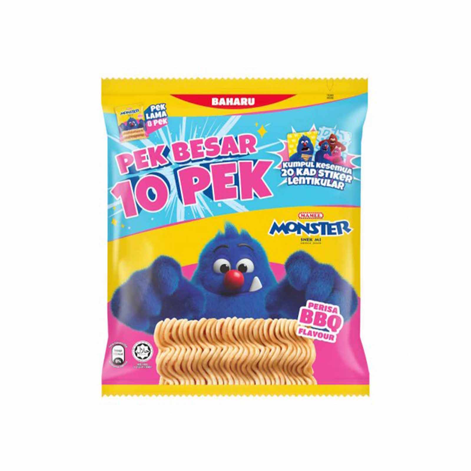 Mamee Monster Noodle Snacks BBQ Flavour Family Pack 20g x 10 - Image 3