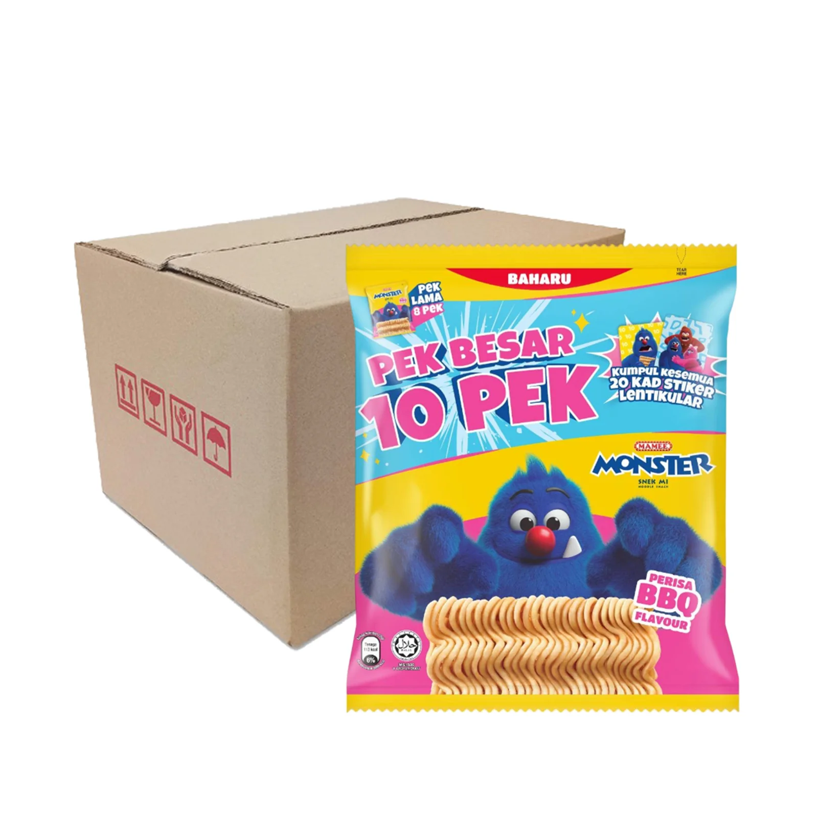 Mamee Monster Noodle Snacks BBQ Flavour Family Pack 20g x 10 - Image 5