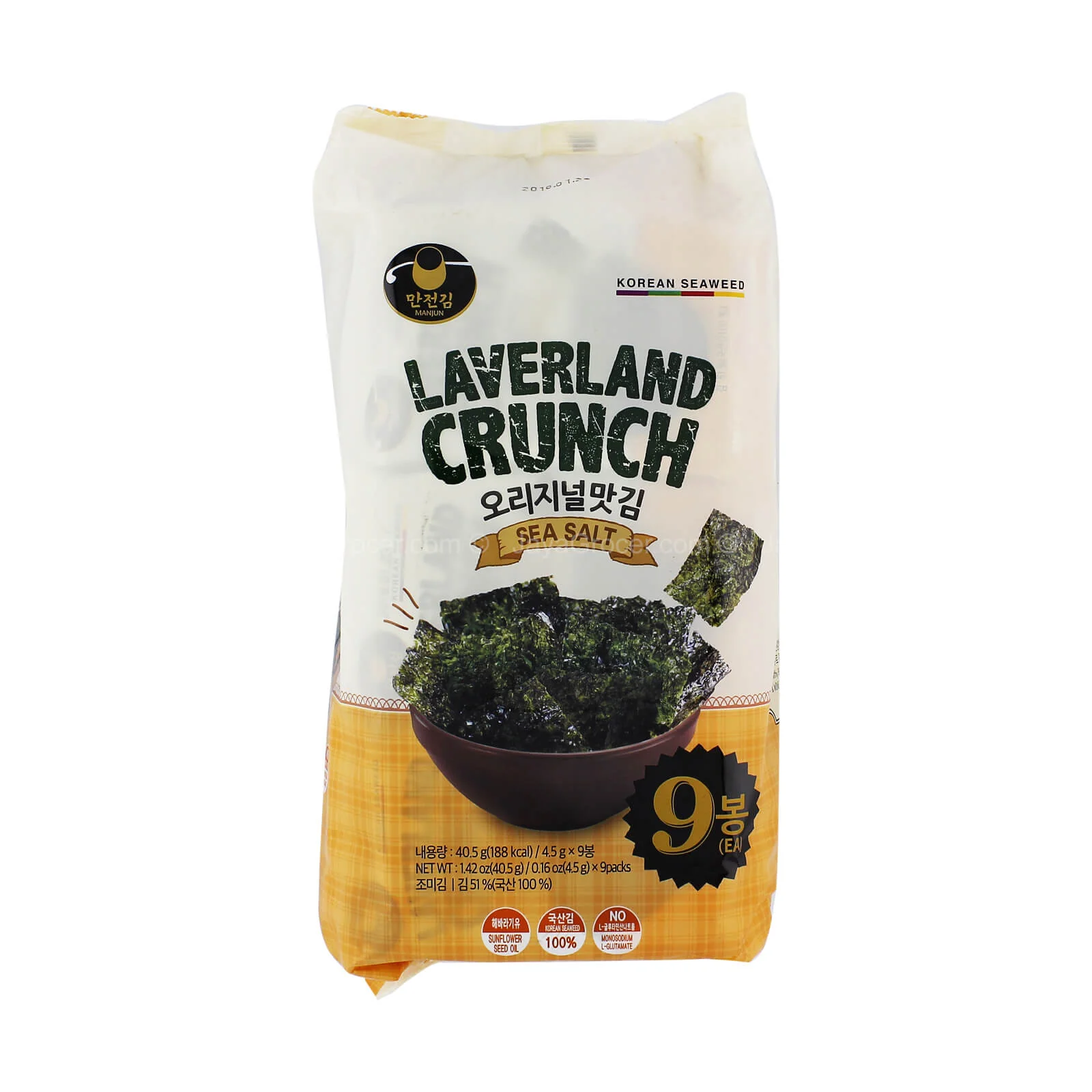 Manjun Laverland Crunch Sea Salt Seaweed Snack 40.5g - Image 2