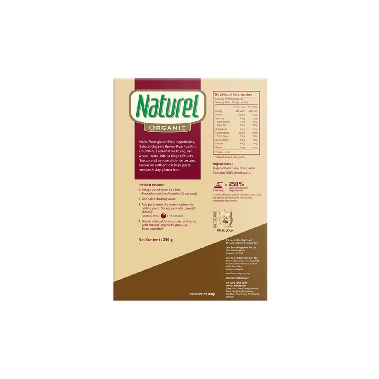 Naturel Organic Brown Rice Fusilli 250g - Image 2