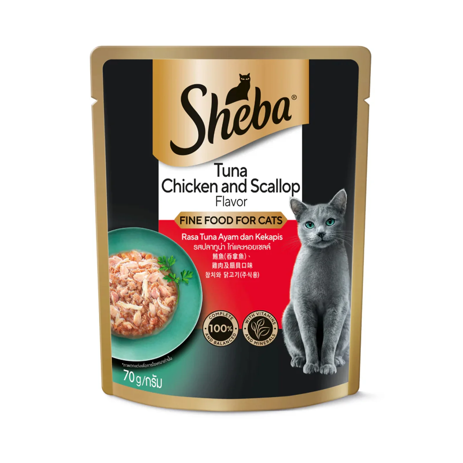 Sheba Pouch Tuna And Chicken With Bonito Flake Flavour Wet Cat Food 70g - Image 3