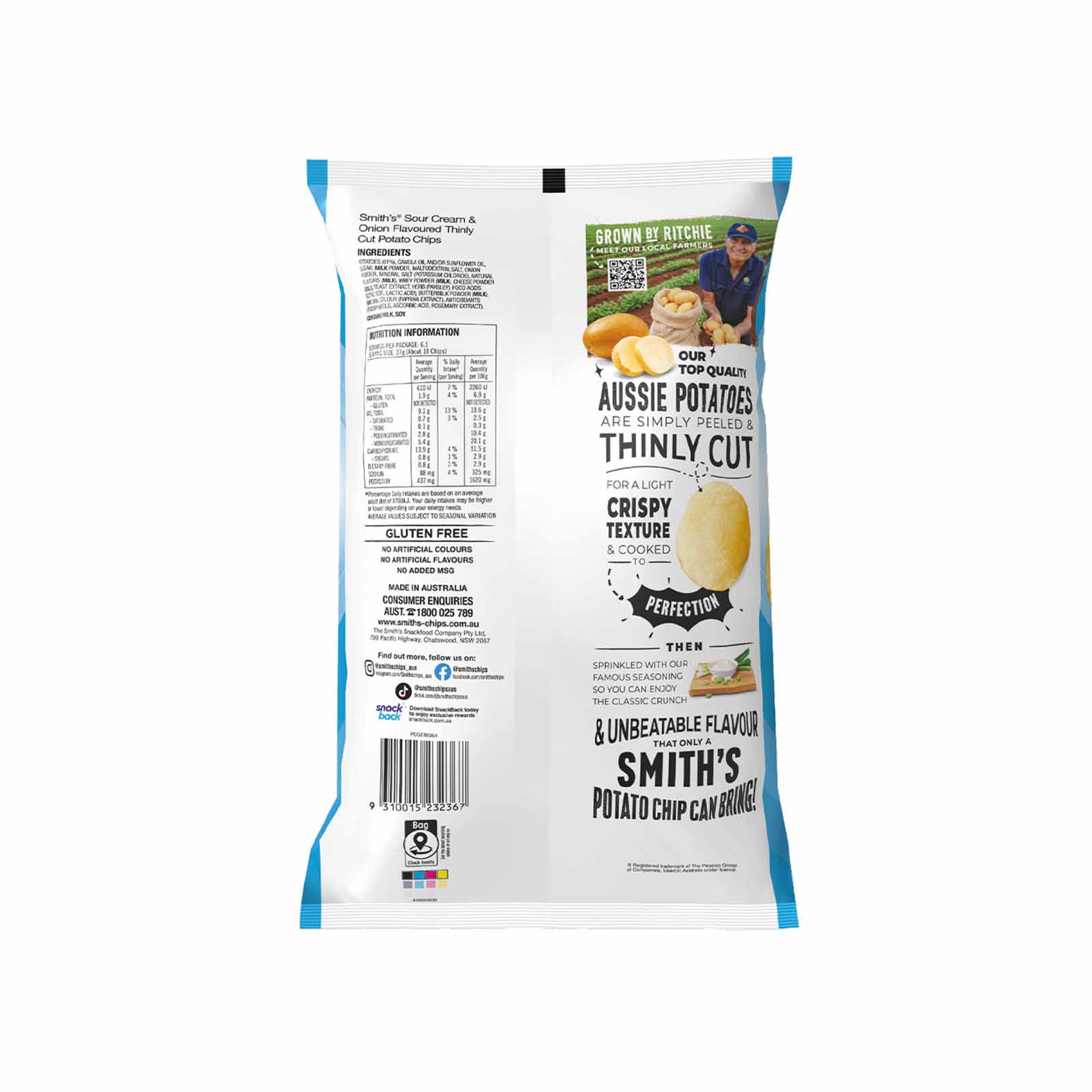 Smiths Potato Sour Cream and Onion 175g - Image 2