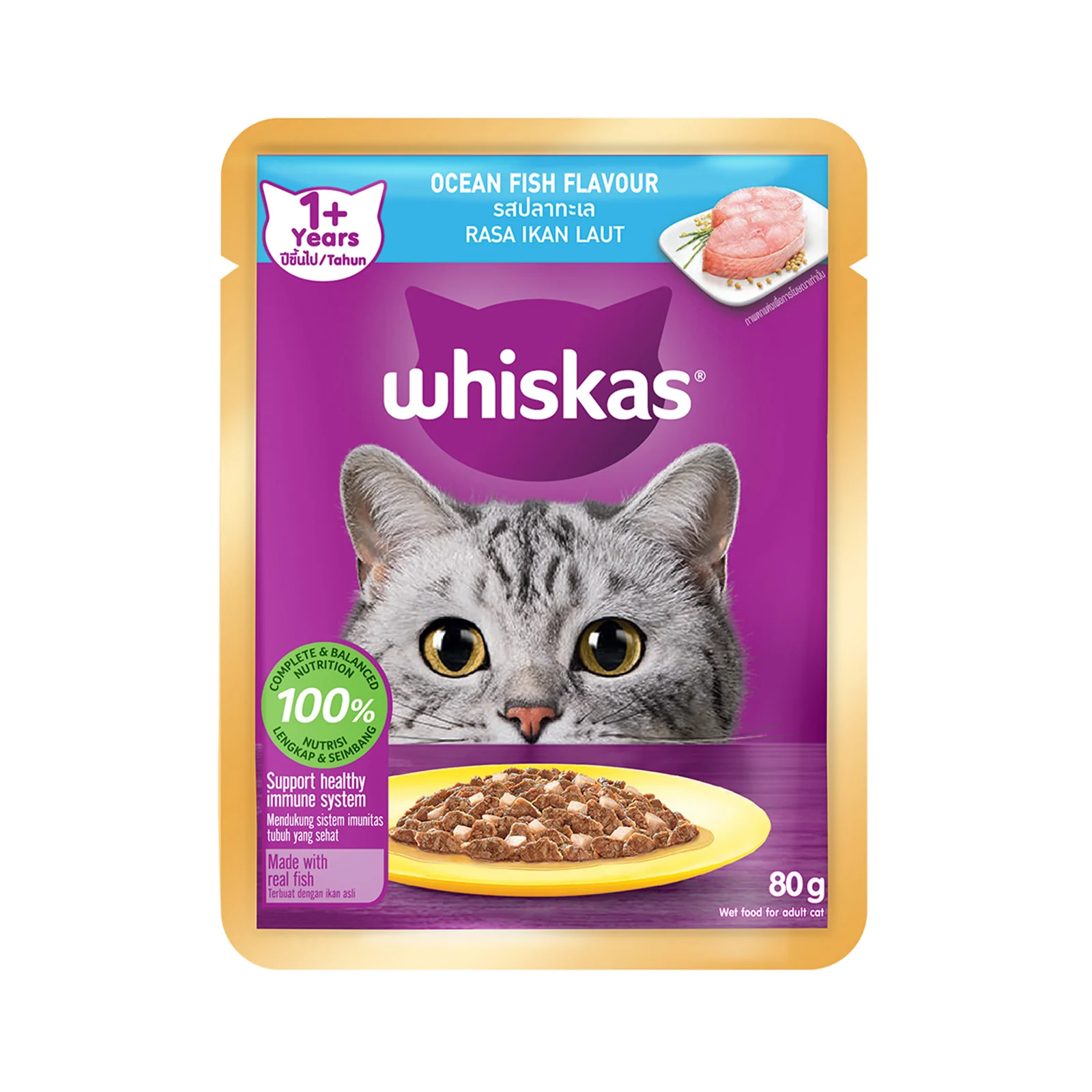 Whiskas Pouch Real Fish Ocean Fish 80g - Image 3